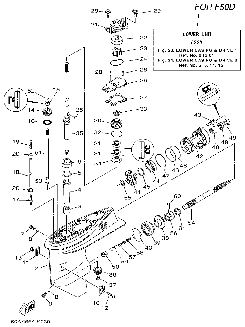 Yamaha F50DET, FT50CET LOWER CASING & DRIVE 1 parts diagram